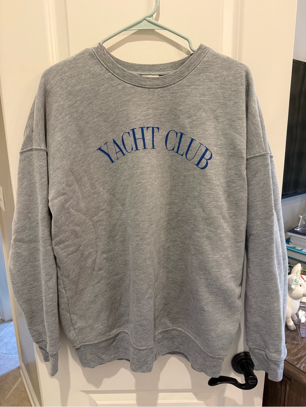 Yacht Club Gray Crewneck Sweatshirt with Blue Logo